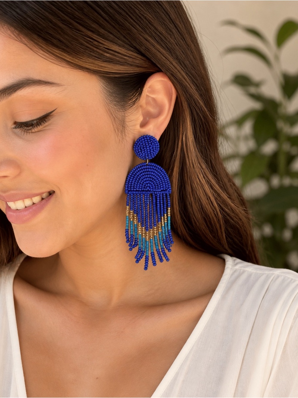 Kay Lee New York | Handmade Beaded Statement Earrings - Fringe - Vacation - NWT